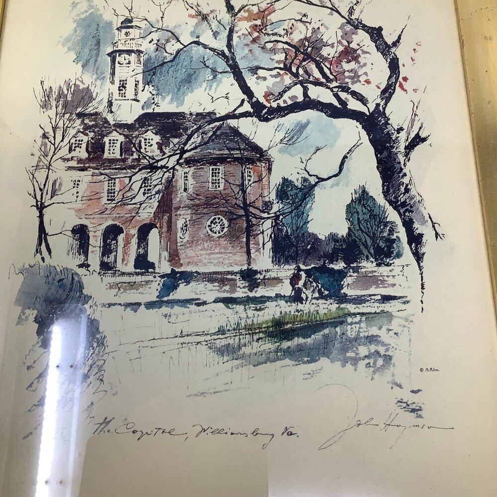 Framed art print Colonial Williamsburg watercolor John Haymson gold frame 14x17 - Picture 2 of 6